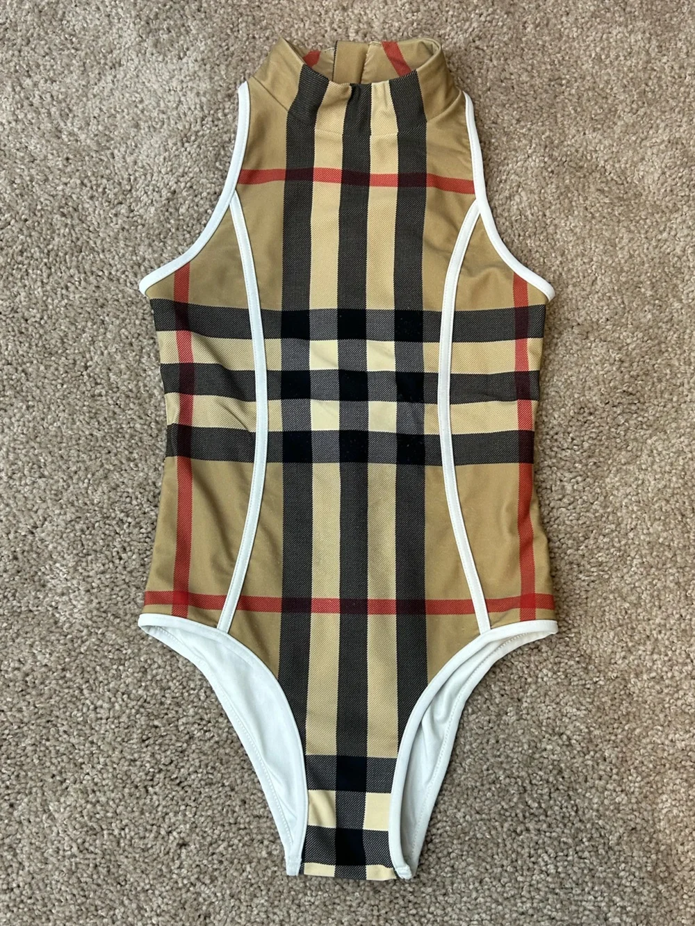 Burberry Beige Check Girls One-Piece Swimsuit Sz 8Y